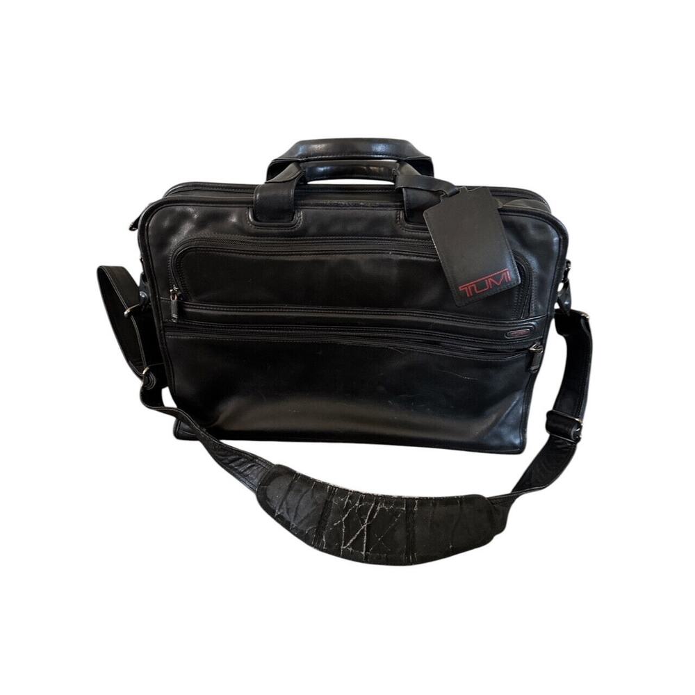 Vtg TUMI Black Nappa Leather Multi Pocket LAPTOP BAG